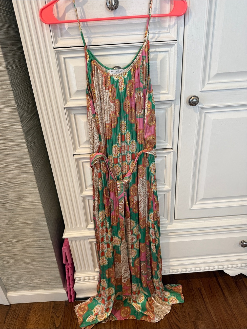 Current Air Green and Pink Floral Print Maxi Dress